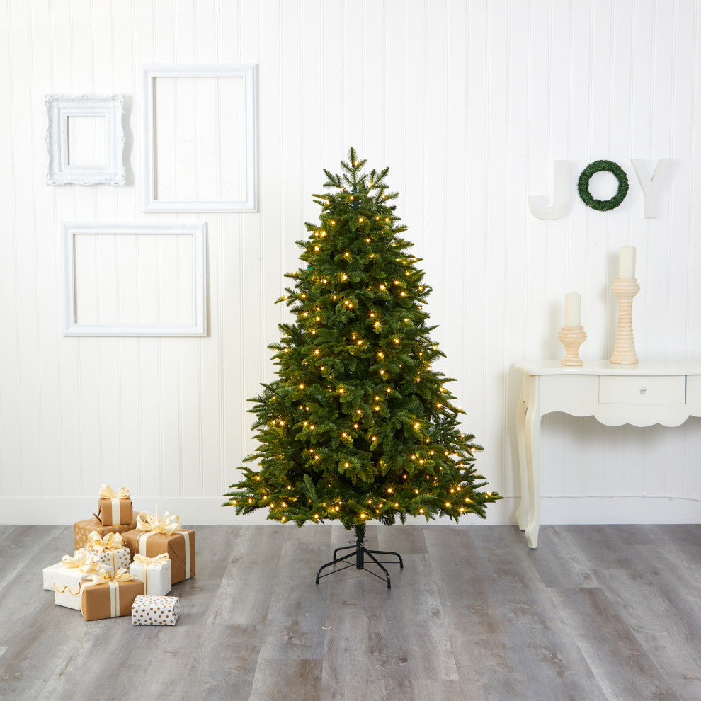 6' Wyoming Fir Faux Xmas Tree With 350 Clear Lights and 844 Bendable Branches