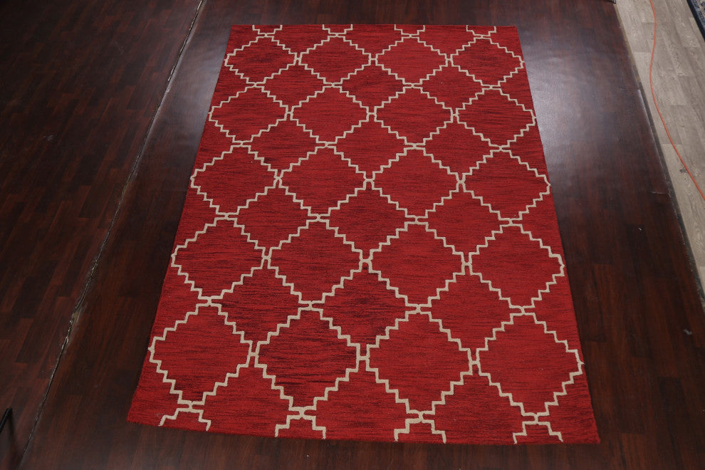 Red Trellis Contemporary Oriental Area Rug Hand-tufted Wool Carpet 8x11