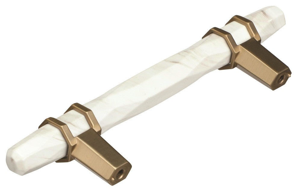Carrione Cabinet Pull, Marble White/Golden Champagne, 3-3/4" Center-to-Center