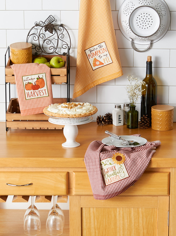 Assorted Autumn Gingham Embellished Dishtowel (Set of 3)