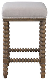 Luxe Retro Style Spindle Turned Leg Counter Stool | Plush Ivory Bar Square Wood