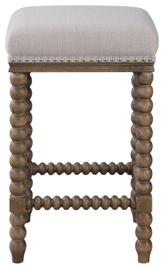 Luxe Retro Style Spindle Turned Leg Counter Stool | Plush Ivory Bar Square Wood