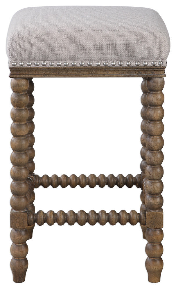 Luxe Retro Style Spindle Turned Leg Counter Stool | Plush Ivory Bar Square Wood