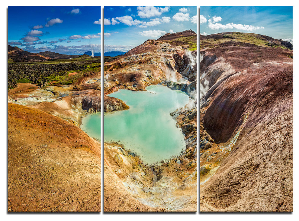 "Blue Pond in Volcano Area Iceland" Wall Art, 3 Panels, 36"x28"