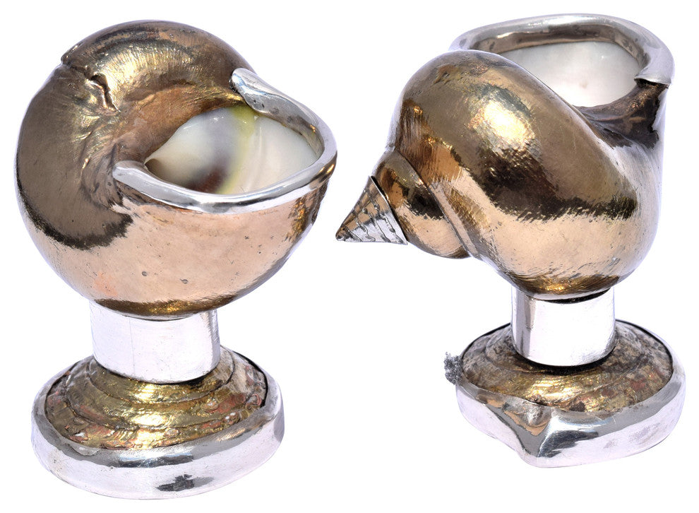 Pair of Gold Plated Shell Salt Cellars with Sterling Silver Trim