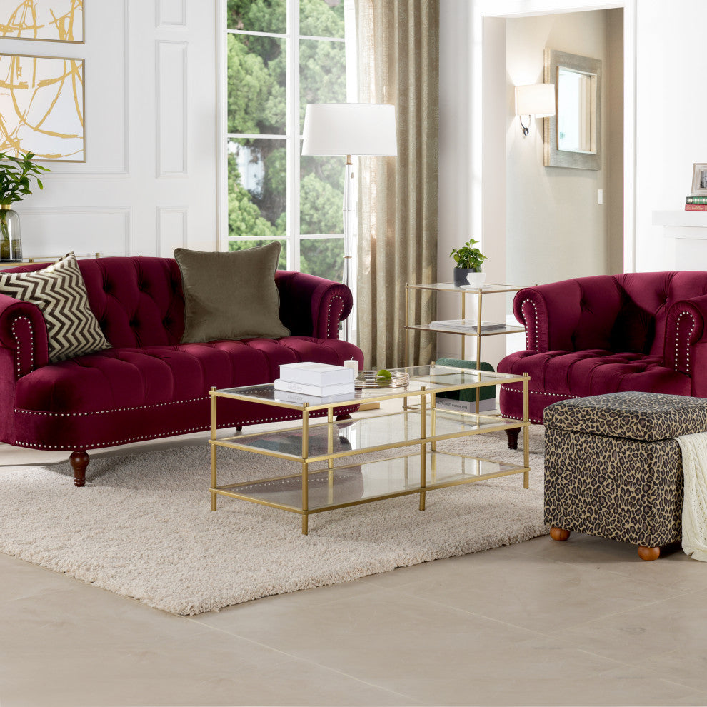 La Rosa Victorian Chesterfield Loveseat, Burgundy Velvet