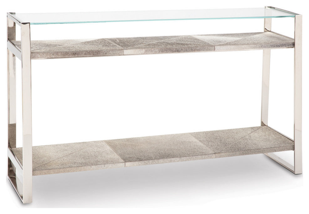 Andres Hair on Hide Console Large, Polished Nickel