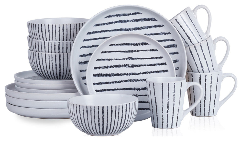 Stone Lain Nova Stoneware 16 Piece Dinnerware Set, Black