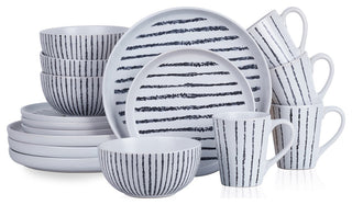 Stone Lain Nova Stoneware 16 Piece Dinnerware Set, Black