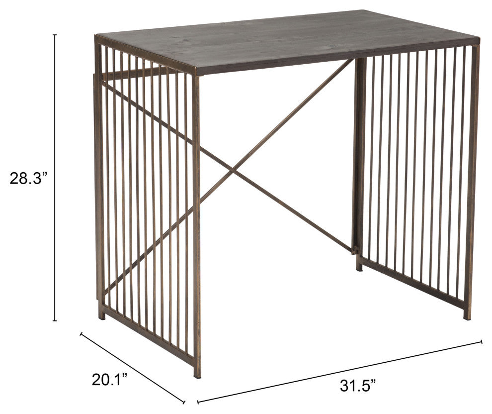 Computer Desk, Steel Metal, Wood, Gray, Antique Gold, Home Business Office