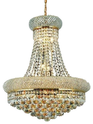 Elegant Primo Dining Room Light, Gold Finish With Royal Cut Crystal