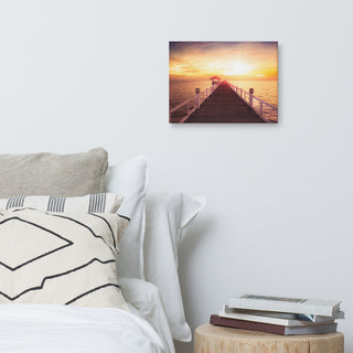 Surreal Wooden Pier at Sunset Landscape Photo Canvas Wall Art Prints, 12" X 16"