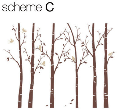 Thin Birch Tree Wall Decals, Color Scheme C, Large 108"