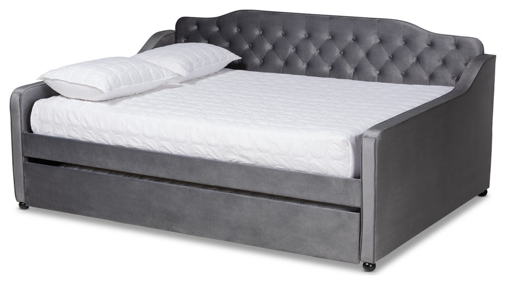 Hadgeon Gray Velvet Full Daybed With Trundle