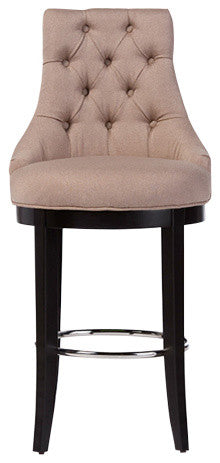 Harmony Button-Tufted Beige Fabric Upholstered Bar Stool With Metal Footrest