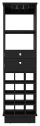 Hype Bar Cabinet with 12 Wine Cubbies, 2 Drawers, Glass Rack, and Shelf, Black