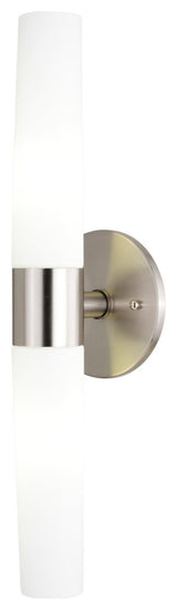 Elliot 2 Light Satin Nickel Bathroom Vanity Wall Sconce Fixture White Glass