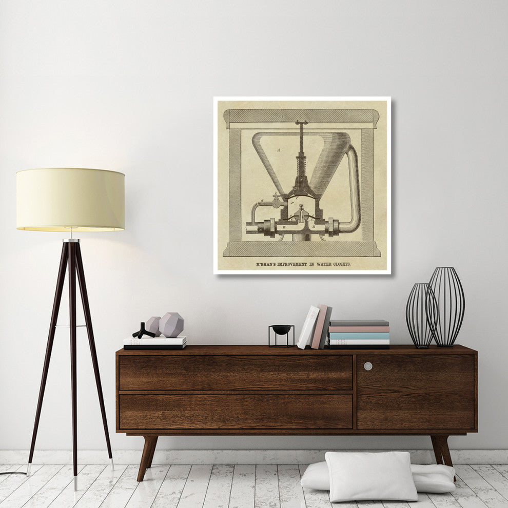 "M'Ghan's Improvement in Water Closets" Paper Print by Inventions, 42"x42"