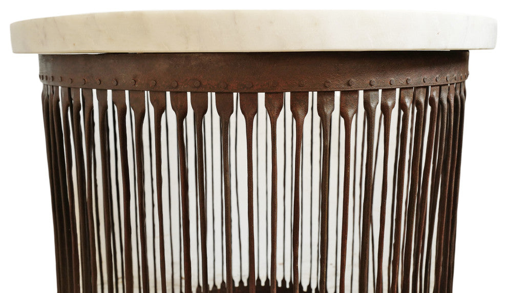 White Marble & Iron Stripe Base Entry Table