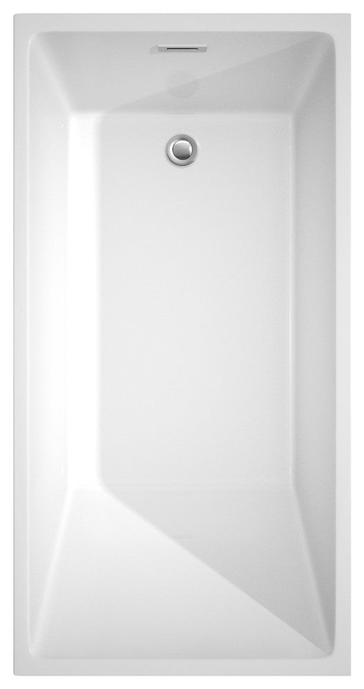 Hannah 59" Freestanding White Bathtub, Polished Chrome Drain and Overflow Trim