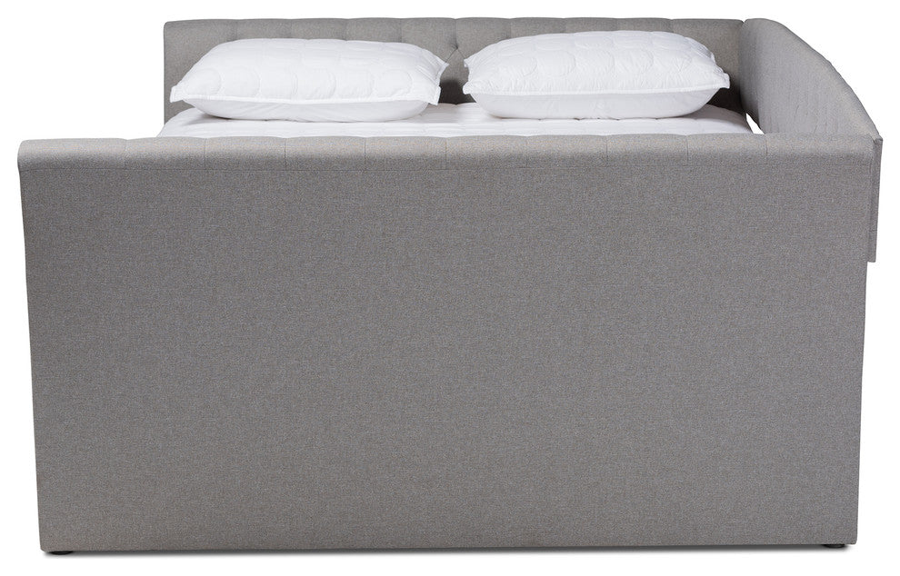 Qintal Fabric Upholstered Queen Size Daybed With Roll-Out Bed, Light Gray