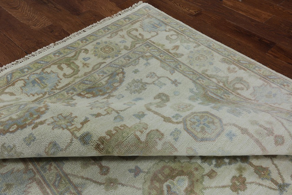 Unique Hand Knotted 6'x9' Floral Oushak Oriental Ivory Wool Area Rug