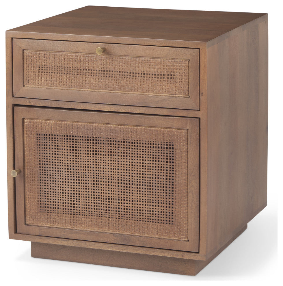 Grier 19.0Lx19.0Wx21.0H Medium Brown Wood and Cane Accent Table