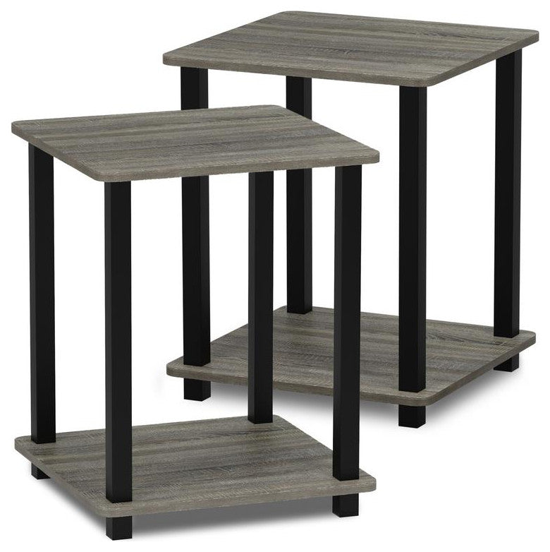 Furinno Simplistic End Tables, Set of 2, French Oak Gray/Black, 12127GYW/BK