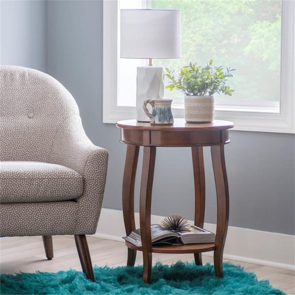 Bowery Hill End Table Coffee Accent Table Round in Wood - Brown