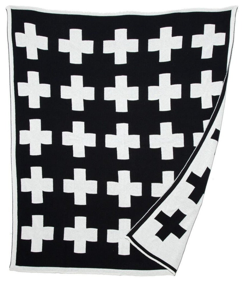 In2green Swiss Cross Split Reversible Eco Throw, Black