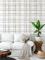 Tartan Gray Gold Black Wallpaper, Sample 12"x8"
