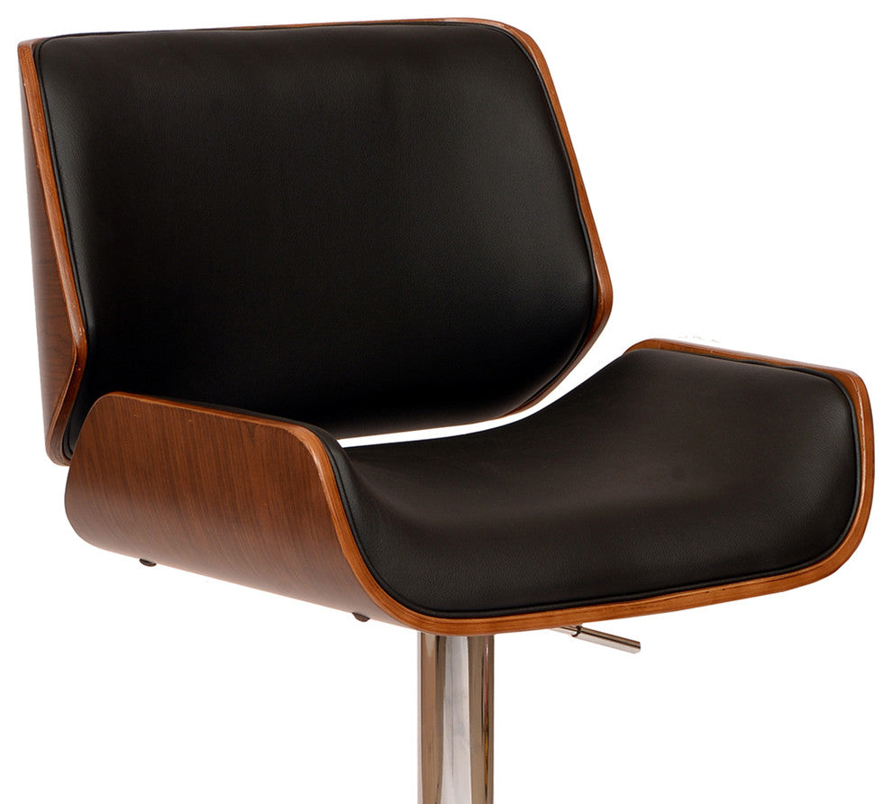 Mattis Swivel Barstool, Black PU/Walnut Veneer and Chrome Base