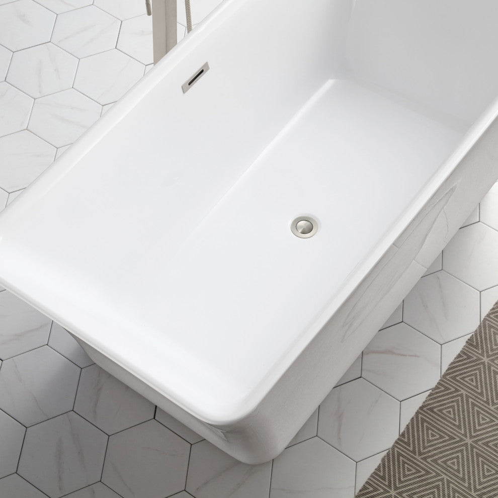 OVE Decors Draco 59" Seamless White Acrylic Freestanding Rectangular Bathtub