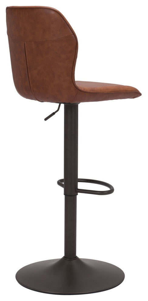 Bar Stool Chair Barstool, Faux Vinyl Leather, Steel, Vintage Brown, Bronze