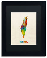 'Israel Watercolor Map' Matted Framed Canvas Art by Michael Tompsett