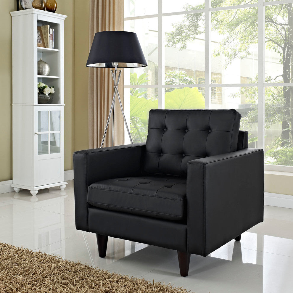 Modern Contemporary Living Room Leather Armchair Black