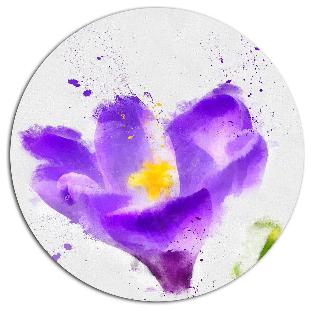 Violet Crocus Watercolor, Floral Round Metal Wall Art, 11"