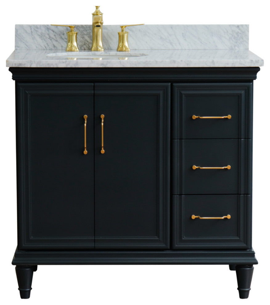 37" Single Vanity, Dark Gray Finish With White Carrara