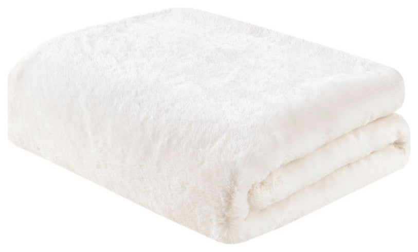 Bristol Vegan Faux Fur Throw, Velvet Reverse, Ivory