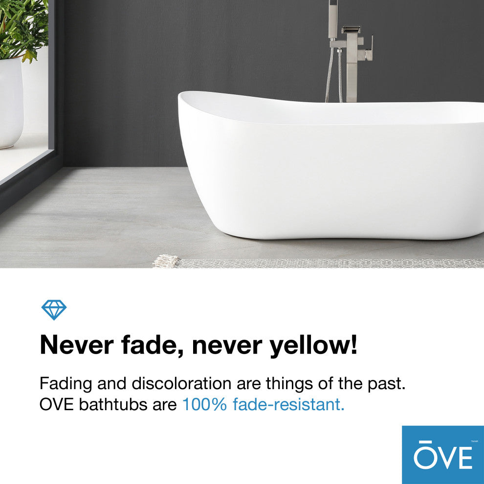 OVE Decors Isaac 58" Acrylic Slipper Flatbottom Non-Whirlpool Bathtub in White