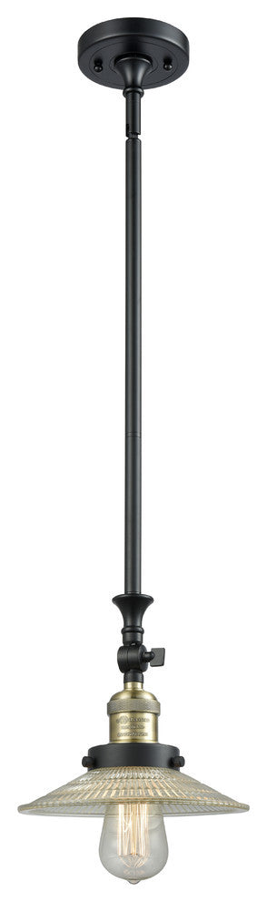 1-Light LED Halophane Mini Pendant, Black Antique Brass, Clear Halophane