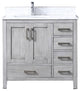 36" Distressed Gray Single Vanity, Marble Top, Sink and No Mirror, Left Version