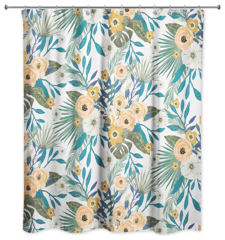 White Tropical Floral 71x74 Shower Curtain
