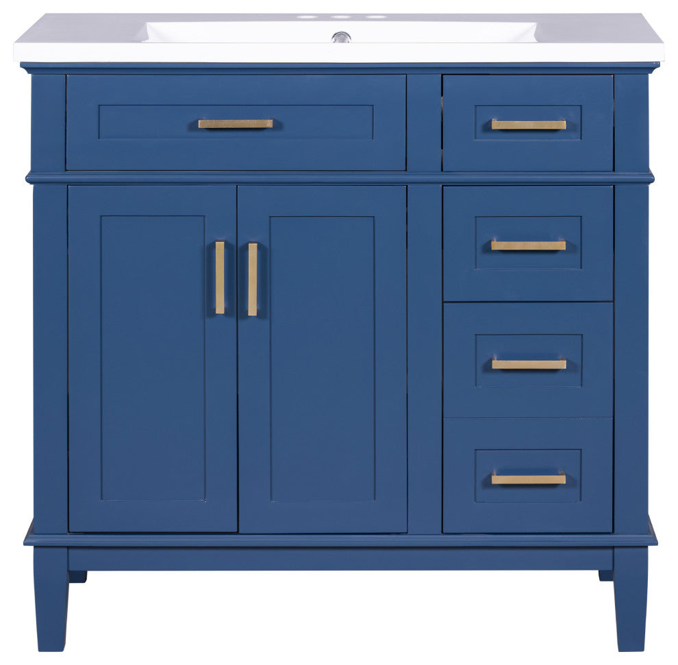 36 Inch Bathroom Vanity with Resin Sink, Blue