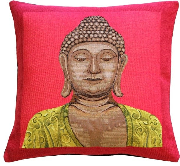 Pillow Decor - Buddha in Pink French Tapestry Throw Pillow
