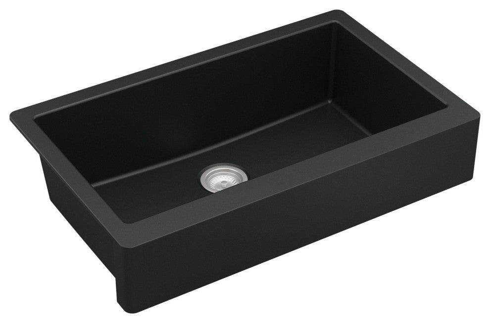 Karran Retrofit Farmhouse Quartz 34" Single Bowl Sink, Black