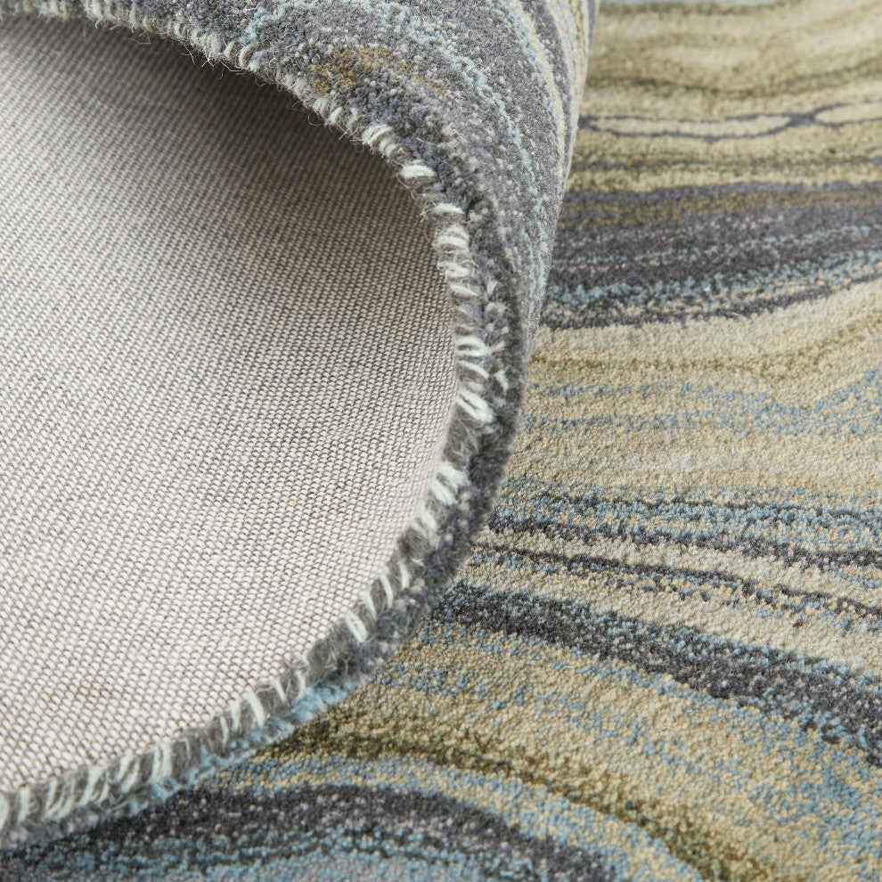 Weave & Wander Nakita Rug, Olive Green/Deep Gray/Blue, 2ft x 3ft Rug
