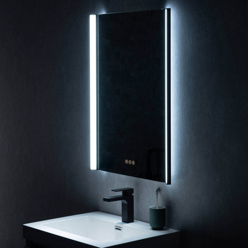 LED Antifog Bathroom Mirror, Dimmer, Adjustable Color, Matte Black, 24x32
