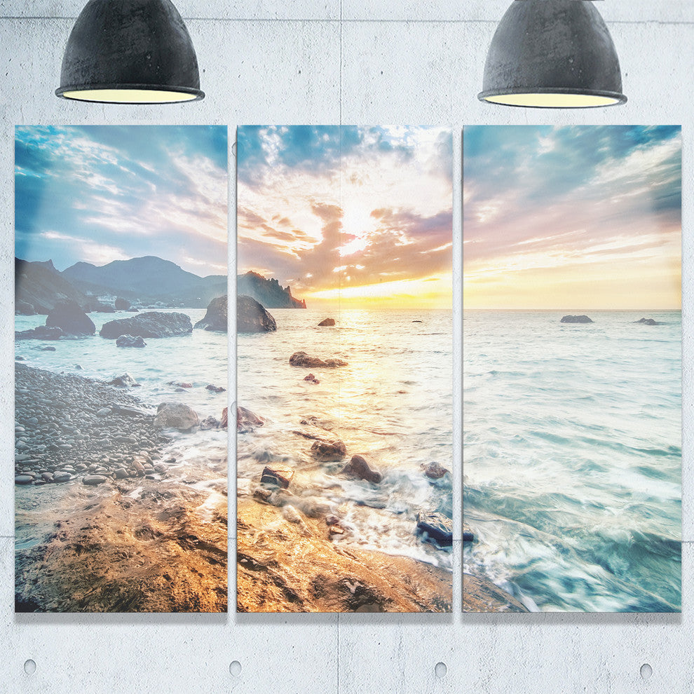 "Summer Sea With Mountains and Waves" Metal Wall Art, 3 Panels, 36"x28"