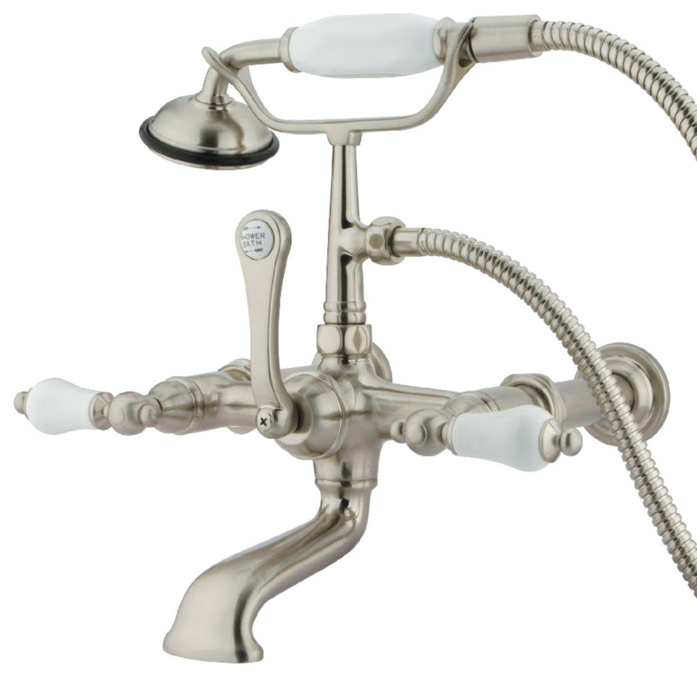 Kingston Brass 7" Wall Mount Tub Faucet With Hand Shower, Brushed Nickel